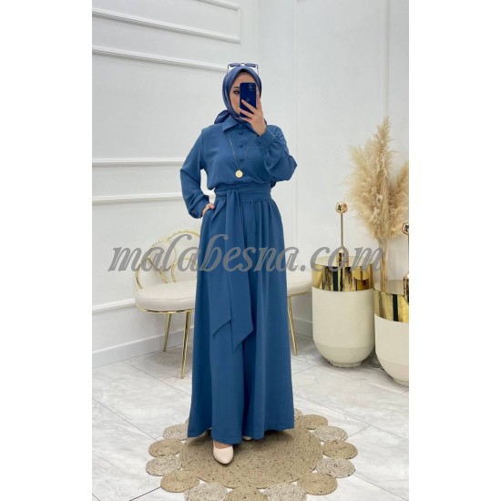 Blue overall with wide belt