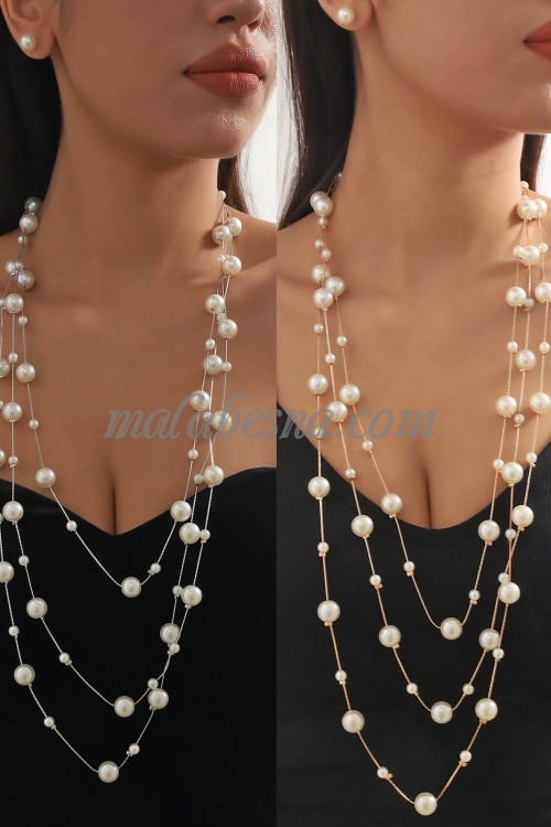 Pearl necklace multi color beaded set with earrings