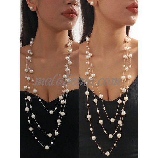 Pearl necklace multi color beaded set with earrings