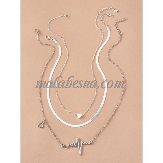 Set of 3 necklaces heart beat small heart and snake