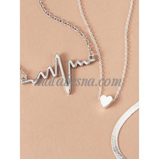 Set of 3 necklaces heart beat small heart and snake