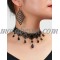 Set of black necklace and earrings with black pearls