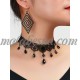 Set of black necklace and earrings with black pearls