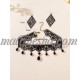 Set of black necklace and earrings with black pearls