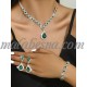 3 Pieces green and silver set of necklace earrings and bracelet