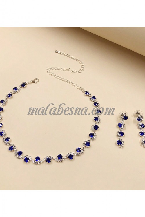 Set of silver and blue necklace and earrings