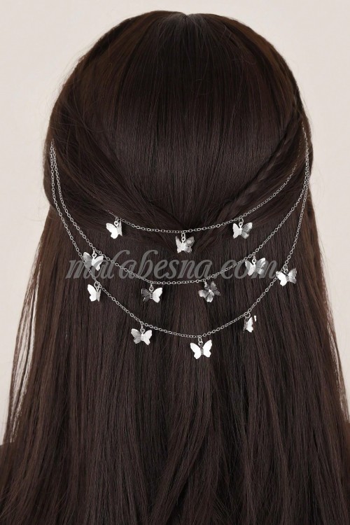 3 layers silver hair clip with butterfly