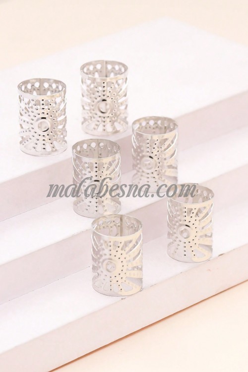 6 silver hair clips cylinder design