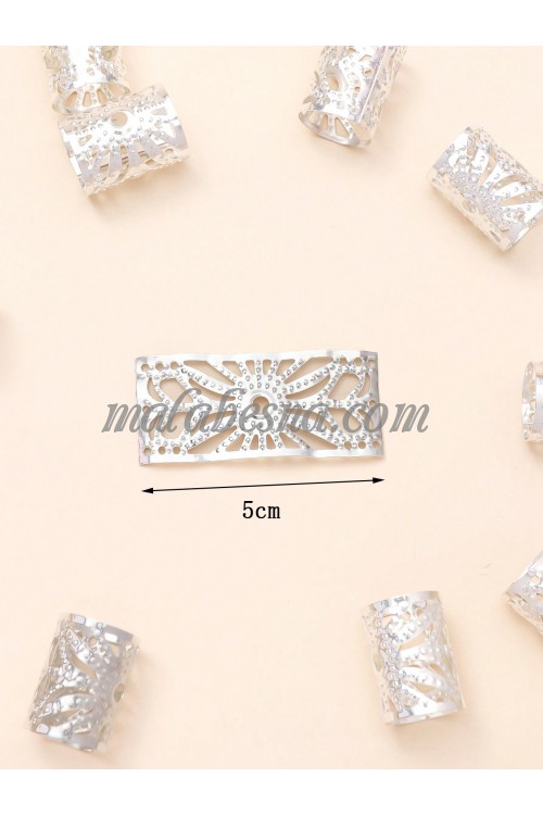 6 silver hair clips cylinder design