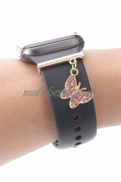 Pink watch band ring with butterfly