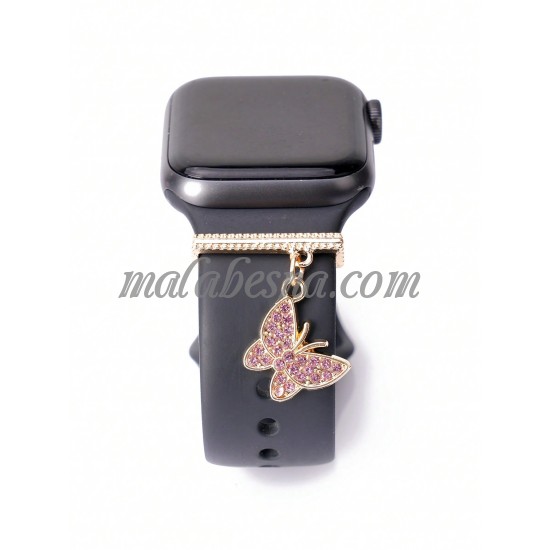 Pink watch band ring with butterfly