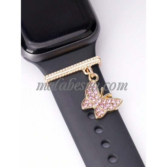 Pink watch band ring with butterfly