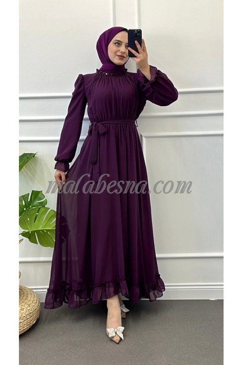 Purple chiffon dress with belt
