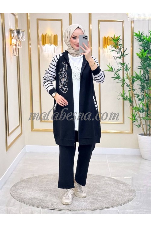 3 Pieces Black suit with black lines and white on the sleeves