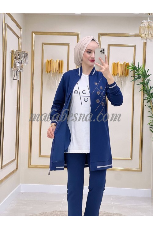 3 Pieces Dark Blue suit with shiny stones on the jacket and T-shirt