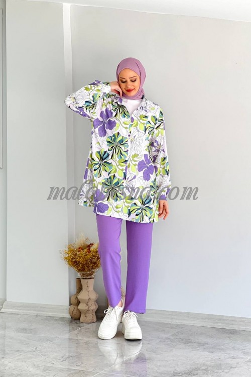 2 Pieces purple suit with patterned shirt
