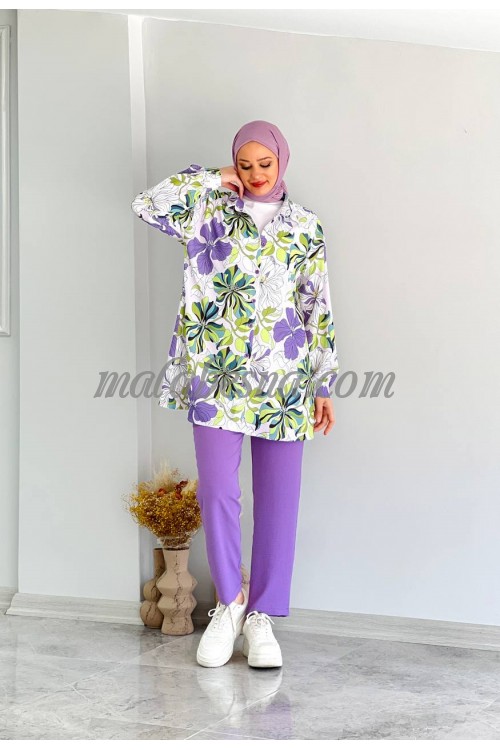 3 Pieces purple suit with patterned shirt