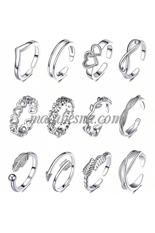 12 Silver ring set