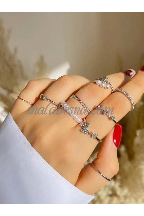 9 Silver ring set