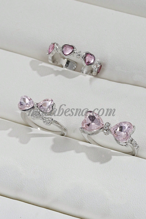 3 Silver Rings set with pink bowknot