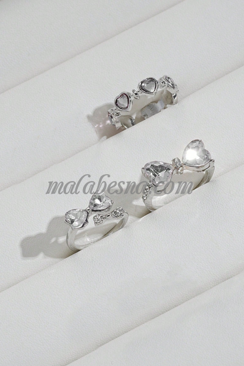 3 Silver Rings set with white bowknot