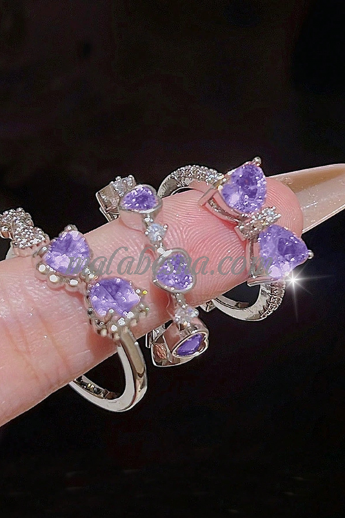 3 Silver Rings set with purple bowknot