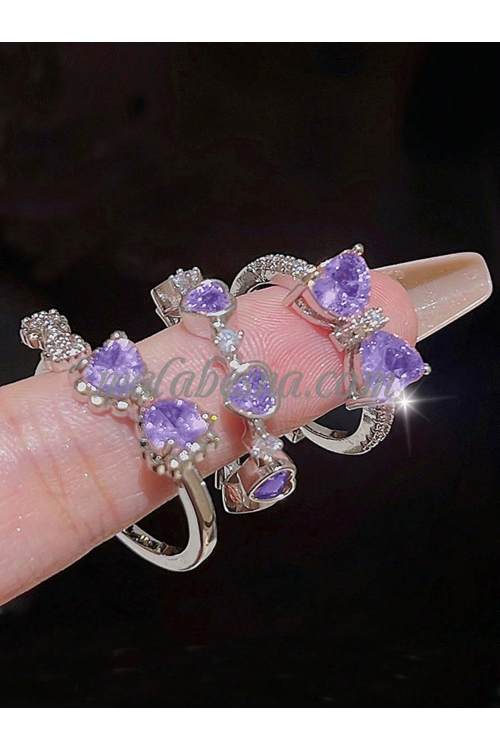 3 Silver Rings set with purple bowknot