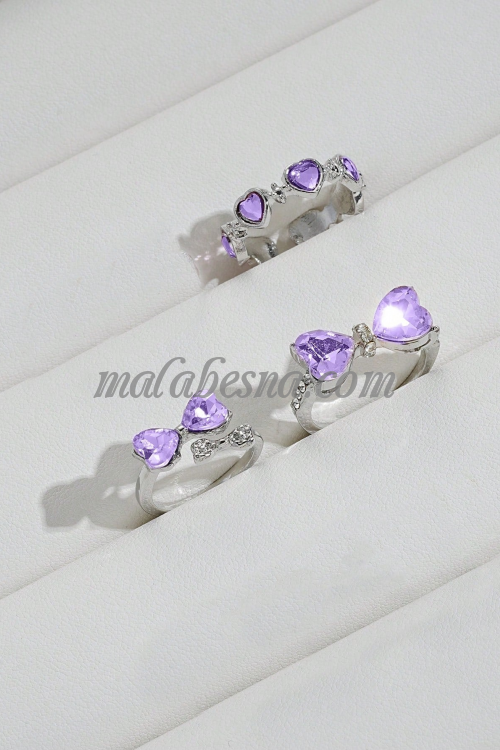 3 Silver Rings set with purple bowknot