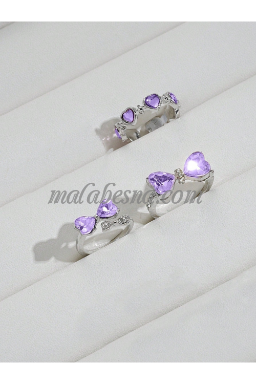 3 Silver Rings set with purple bowknot