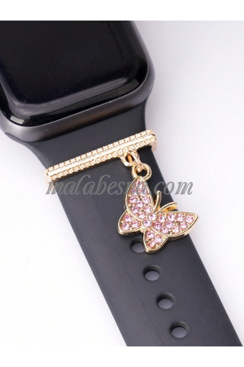 Pink watch band ring with butterfly