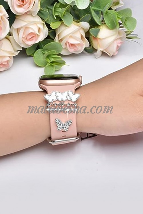 4 pieces silver watch accessory heart and butterfly shape