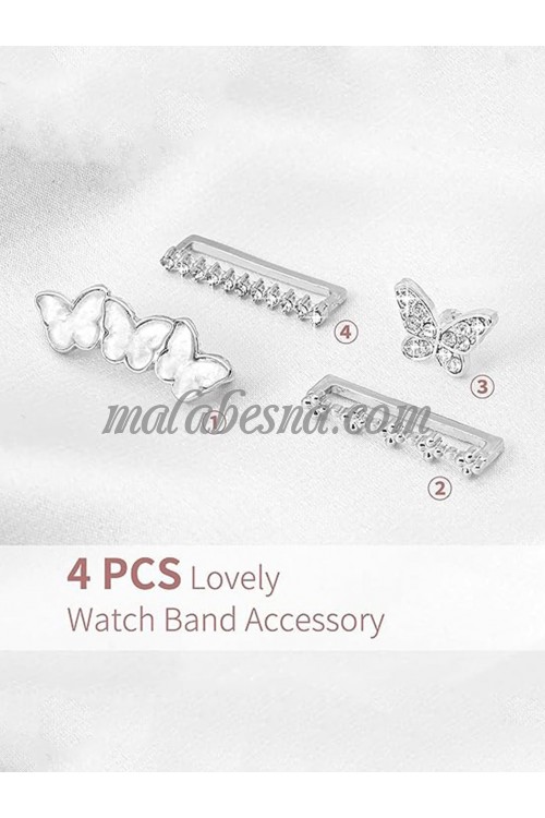 4 pieces silver watch accessory heart and butterfly shape