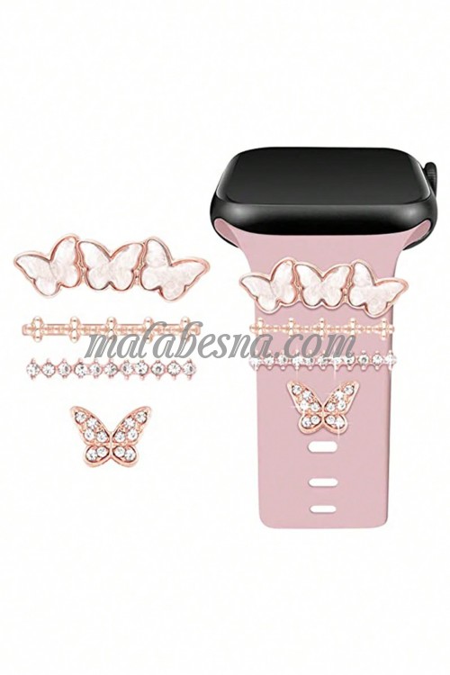 4 pieces pink watch accessory butterfly shape
