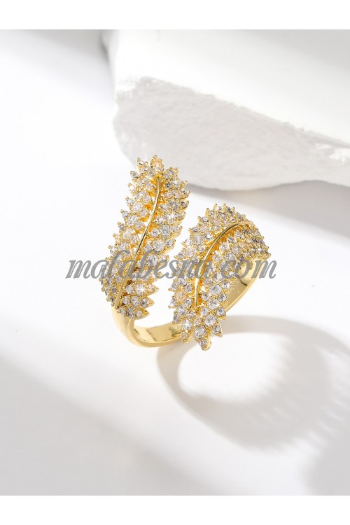 Open Golden color ring with white shiny stones