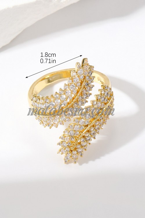 Open Golden color ring with white shiny stones