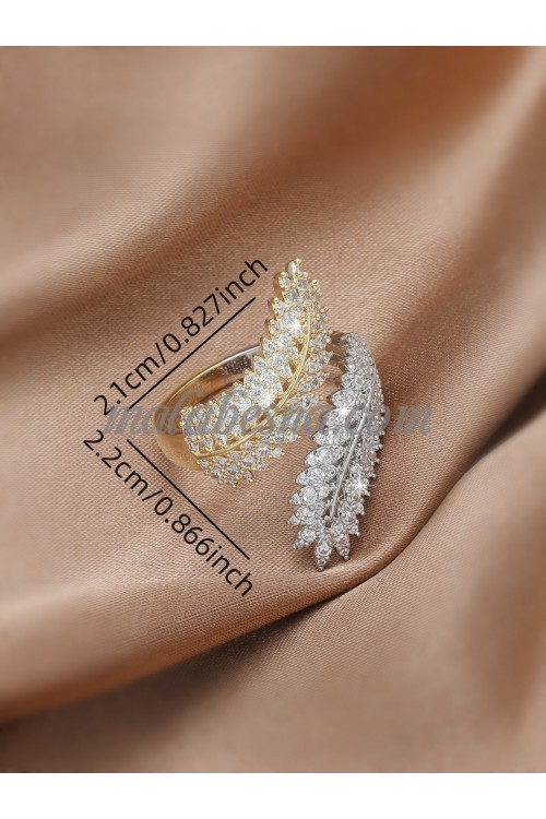 Open Golden color ring with white and yellow shiny stones