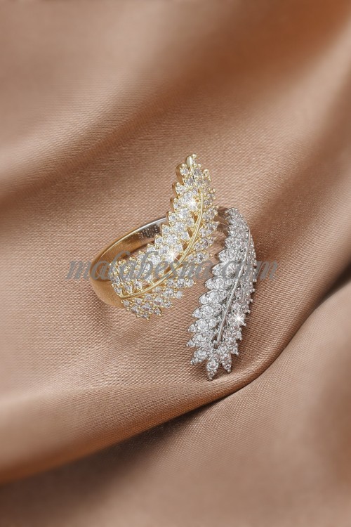 Open Golden color ring with white and yellow shiny stones
