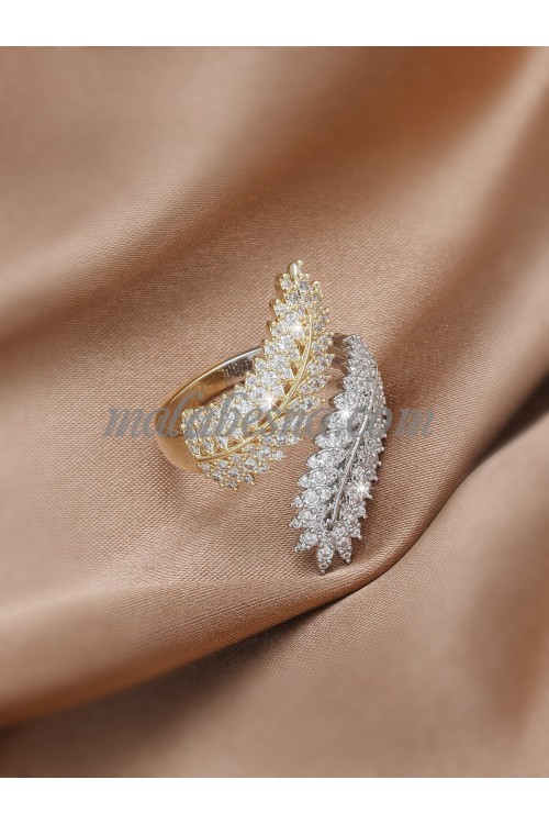 Open Golden color ring with white and yellow shiny stones