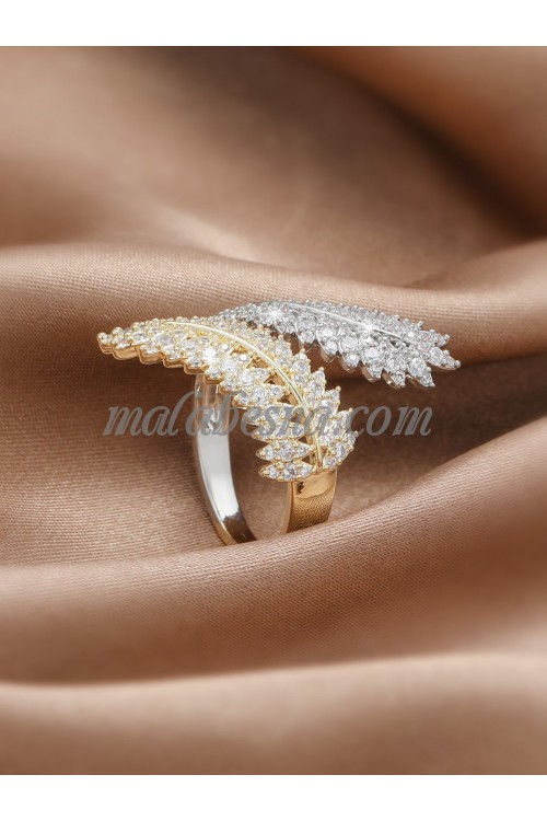 Open Golden color ring with white and yellow shiny stones