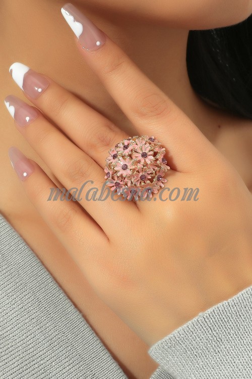 Golden ring with Big Pink flower