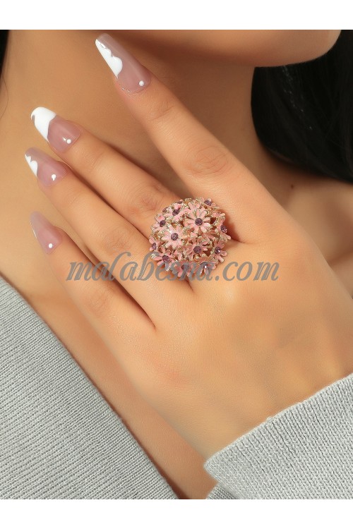 Golden ring with Big Pink flower