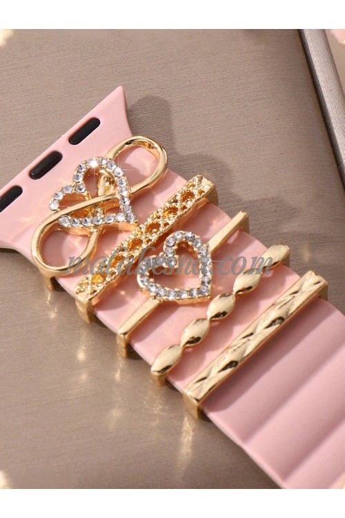 5 Pieces watch strap rings heart shape and mix designs