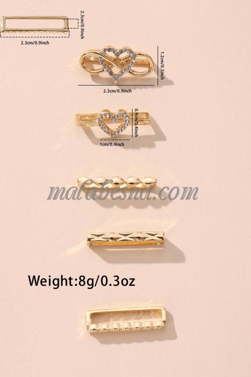 5 Pieces watch strap rings heart shape and mix designs