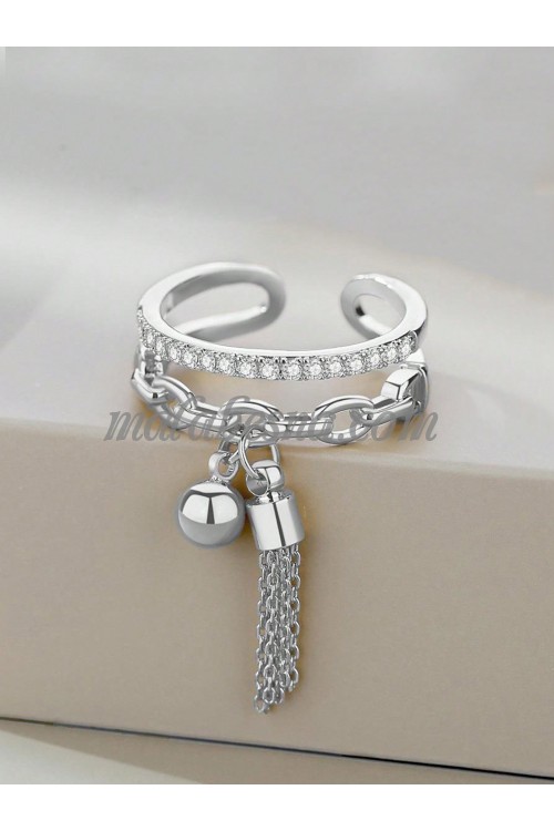 Silver open ring with bell