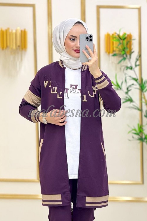 3 Pieces Purple suit with beige color on the jacket with Queen word