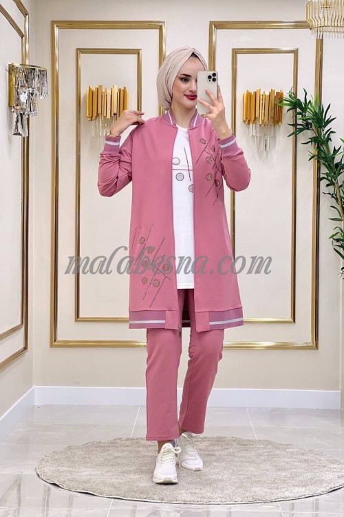 3 Pieces pink suit with strass on the jacket