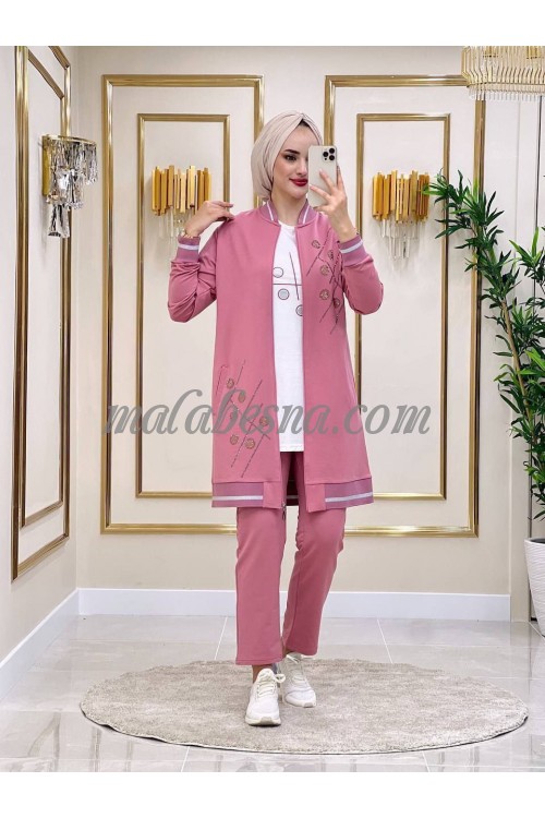 3 Pieces pink suit with strass on the jacket