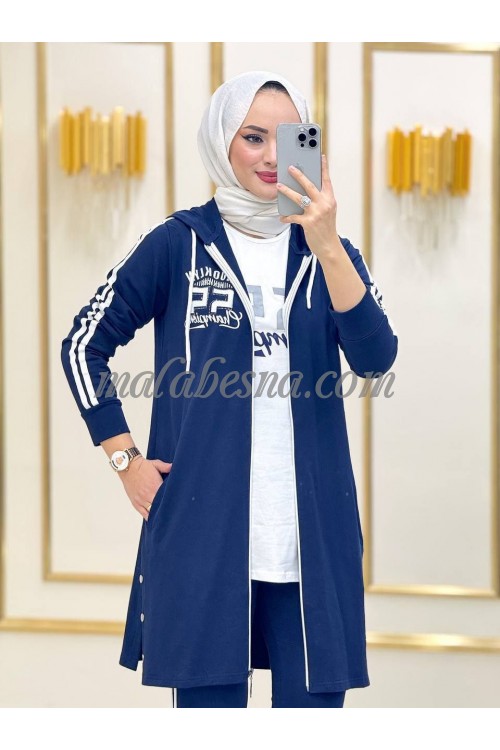 3 Pieces Dark Blue suit with white lines on the jacket and pants