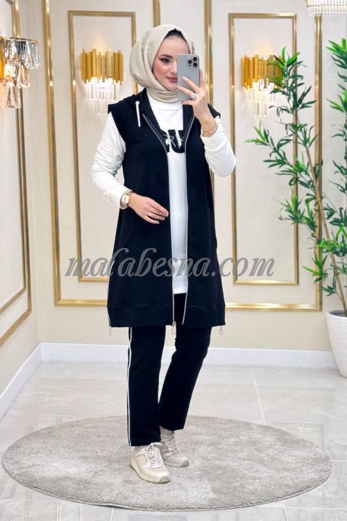 3 Pieces Black suit with vest and blouse