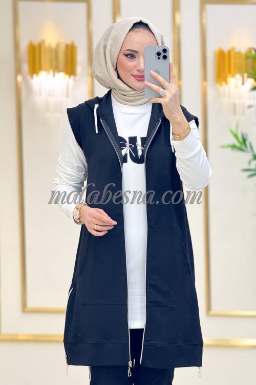 3 Pieces Black suit with vest and blouse